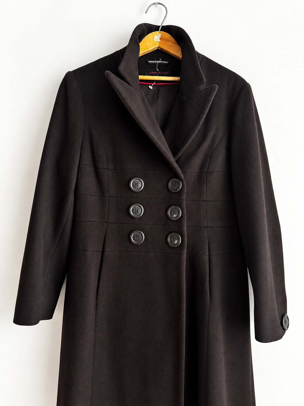 Vintage Anne Klein Chocolate Brown 100% Wool Maxi Coat M - Picture 5 of 5